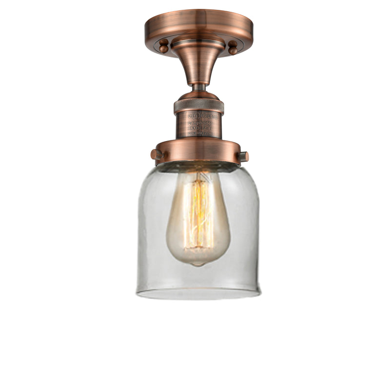 Bell Semi-Flush Mount shown in the Antique Copper finish with a Clear shade