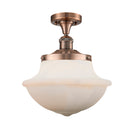 Oxford Semi-Flush Mount shown in the Antique Copper finish with a Matte White shade