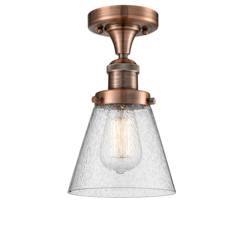 Cone Semi-Flush Mount shown in the Antique Copper finish with a Seedy shade