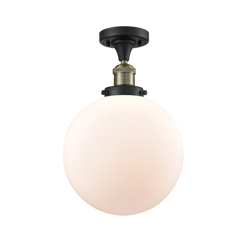 Beacon Semi-Flush Mount shown in the Black Antique Brass finish with a Matte White shade