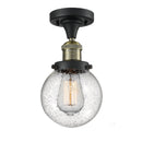 Beacon Semi-Flush Mount shown in the Black Antique Brass finish with a Seedy shade