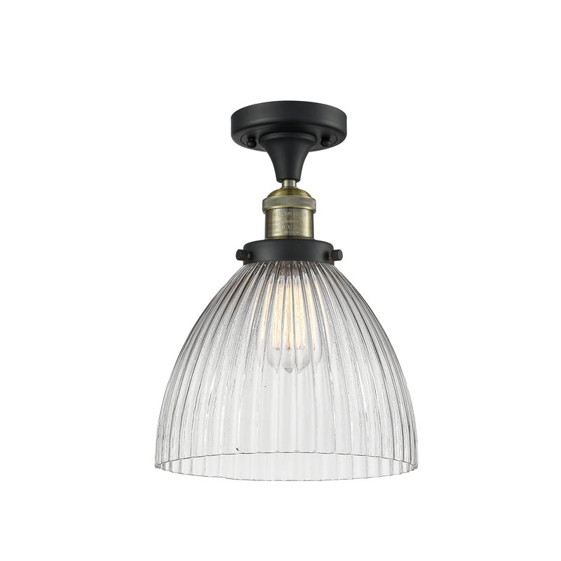 Seneca Falls Semi-Flush Mount shown in the Black Antique Brass finish with a Clear Halophane shade