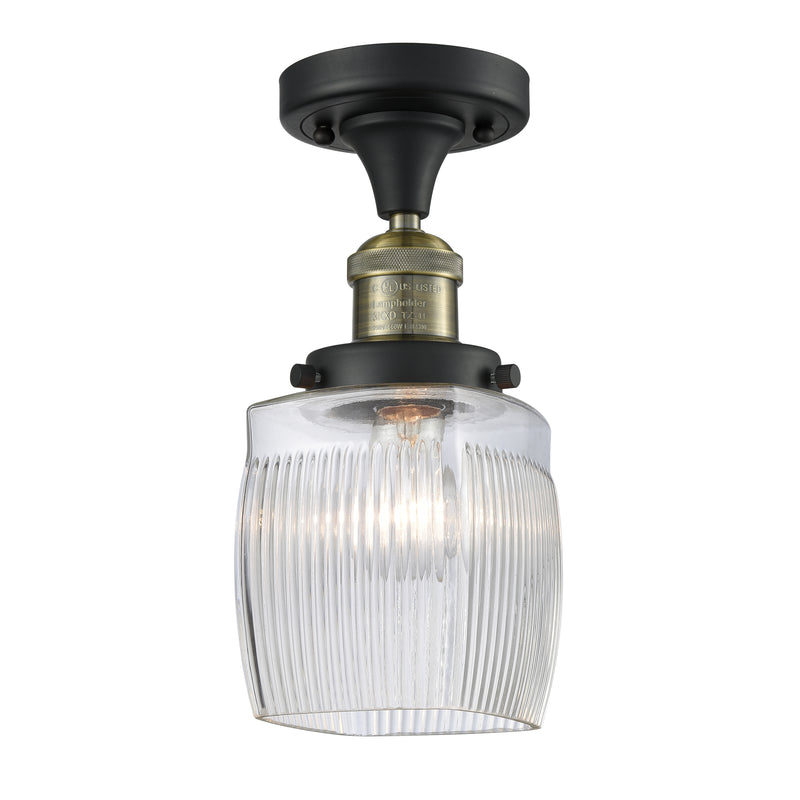 Colton Semi-Flush Mount shown in the Black Antique Brass finish with a Clear Halophane shade