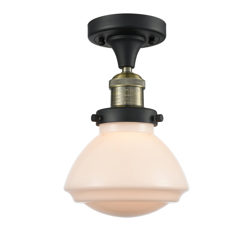 Olean Semi-Flush Mount shown in the Black Antique Brass finish with a Matte White shade