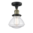 Olean Semi-Flush Mount shown in the Black Antique Brass finish with a Clear shade