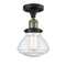 Olean Semi-Flush Mount shown in the Black Antique Brass finish with a Seedy shade