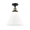 Cone Semi-Flush Mount shown in the Black Antique Brass finish with a Matte White shade