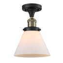 Cone Semi-Flush Mount shown in the Black Antique Brass finish with a Matte White shade