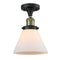 Cone Semi-Flush Mount shown in the Black Antique Brass finish with a Matte White shade