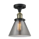 Cone Semi-Flush Mount shown in the Black Antique Brass finish with a Plated Smoke shade