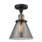 Cone Semi-Flush Mount shown in the Black Antique Brass finish with a Plated Smoke shade