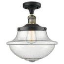 Oxford Semi-Flush Mount shown in the Black Antique Brass finish with a Seedy shade