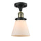 Cone Semi-Flush Mount shown in the Black Antique Brass finish with a Matte White shade