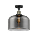 Bell Semi-Flush Mount shown in the Black Antique Brass finish with a Plated Smoke shade