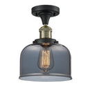 Bell Semi-Flush Mount shown in the Black Antique Brass finish with a Plated Smoke shade