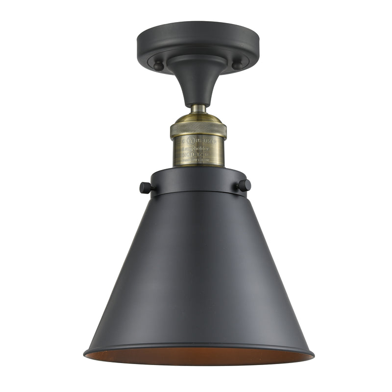 Appalachian Semi-Flush Mount shown in the Black Antique Brass finish with a Matte Black shade