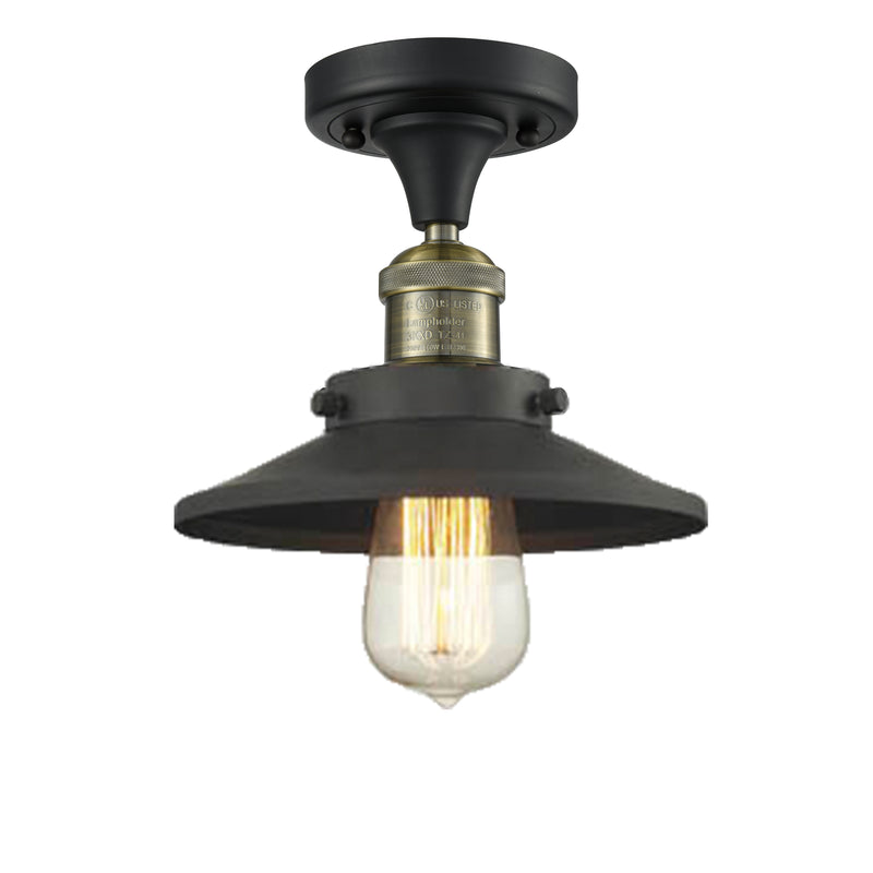 Railroad Semi-Flush Mount shown in the Black Antique Brass finish with a Matte Black shade