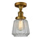 Chatham Semi-Flush Mount shown in the Brushed Brass finish with a Clear shade