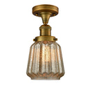 Chatham Semi-Flush Mount shown in the Brushed Brass finish with a Mercury shade