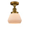 Fulton Semi-Flush Mount shown in the Brushed Brass finish with a Matte White shade