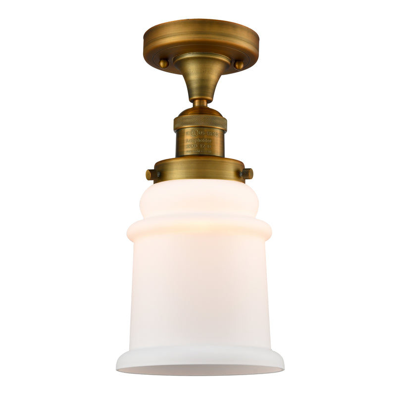 Canton Semi-Flush Mount shown in the Brushed Brass finish with a Matte White shade