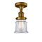 Canton Semi-Flush Mount shown in the Brushed Brass finish with a Clear shade