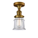 Canton Semi-Flush Mount shown in the Brushed Brass finish with a Clear shade