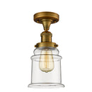 Canton Semi-Flush Mount shown in the Brushed Brass finish with a Clear shade