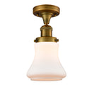 Bellmont Semi-Flush Mount shown in the Brushed Brass finish with a Matte White shade