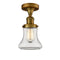 Bellmont Semi-Flush Mount shown in the Brushed Brass finish with a Clear shade