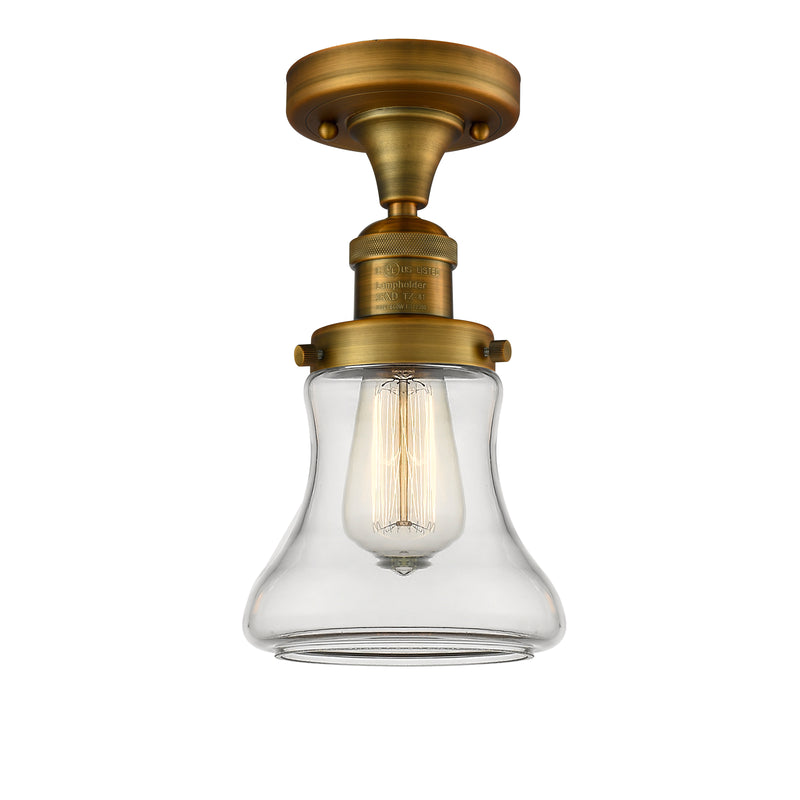 Bellmont Semi-Flush Mount shown in the Brushed Brass finish with a Clear shade