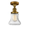 Bellmont Semi-Flush Mount shown in the Brushed Brass finish with a Seedy shade