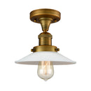 Halophane Semi-Flush Mount shown in the Brushed Brass finish with a Matte White Halophane shade