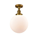 Beacon Semi-Flush Mount shown in the Brushed Brass finish with a Matte White shade