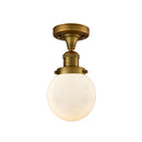 Beacon Semi-Flush Mount shown in the Brushed Brass finish with a Matte White shade