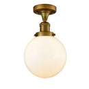 Beacon Semi-Flush Mount shown in the Brushed Brass finish with a Matte White shade