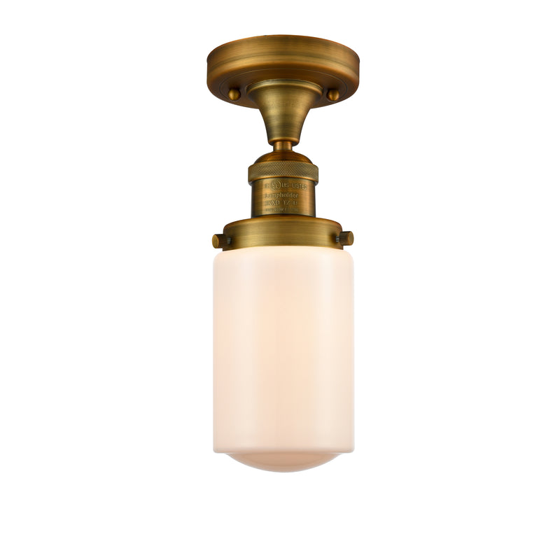 Dover Semi-Flush Mount shown in the Brushed Brass finish with a Matte White shade