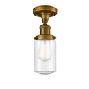 Dover Semi-Flush Mount shown in the Brushed Brass finish with a Seedy shade