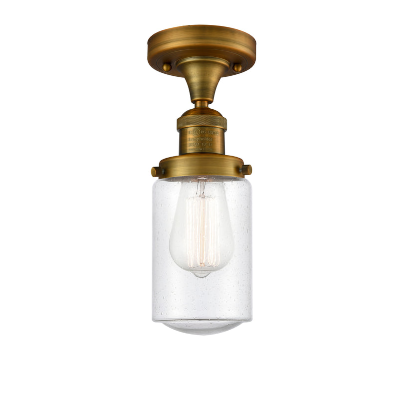 Dover Semi-Flush Mount shown in the Brushed Brass finish with a Seedy shade