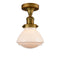 Olean Semi-Flush Mount shown in the Brushed Brass finish with a Matte White shade