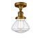 Olean Semi-Flush Mount shown in the Brushed Brass finish with a Clear shade