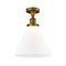 Cone Semi-Flush Mount shown in the Brushed Brass finish with a Matte White shade