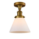 Cone Semi-Flush Mount shown in the Brushed Brass finish with a Matte White shade