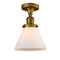 Cone Semi-Flush Mount shown in the Brushed Brass finish with a Matte White shade