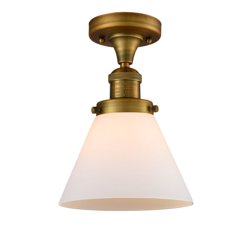 Cone Semi-Flush Mount shown in the Brushed Brass finish with a Matte White shade