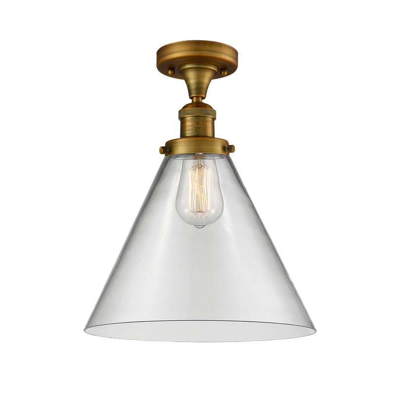 Cone Semi-Flush Mount shown in the Brushed Brass finish with a Clear shade