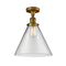 Cone Semi-Flush Mount shown in the Brushed Brass finish with a Clear shade