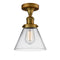 Cone Semi-Flush Mount shown in the Brushed Brass finish with a Clear shade