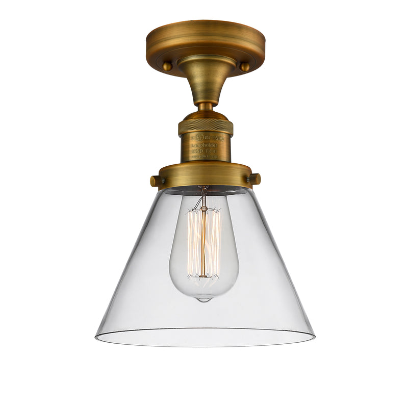 Cone Semi-Flush Mount shown in the Brushed Brass finish with a Clear shade