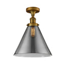 Cone Semi-Flush Mount shown in the Brushed Brass finish with a Plated Smoke shade